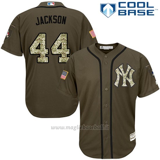 Maglia Baseball Uomo New York Yankees 44 Reggie Jackson Verdesalute To Service Cool Base